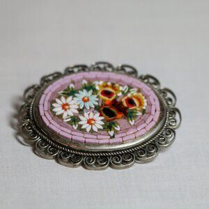 Vintage Italian Mille Fiori Micro Mosaic Pin